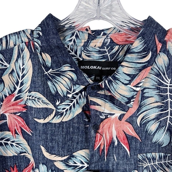 Molokai Surf Co Reverse Print Tropical Multicolored Short Sleeve Shirt 2XL - Picture 3 of 15